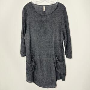 Khangura Charcoal Linen Blend Pocket Tunic Dress Made USA XL Lagenlook